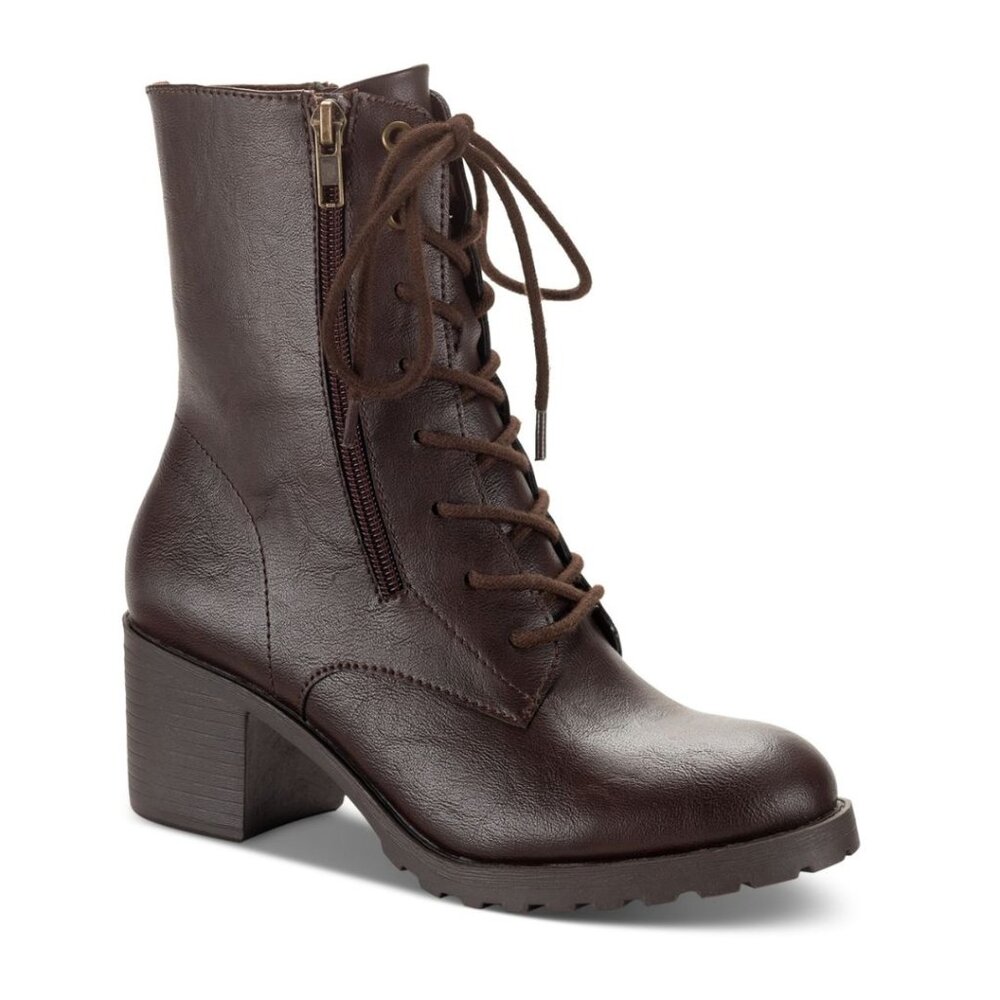 49$ Sun + Stone Sheilaa Lace-Up Zip Lug Combat Booties Size 7 US Brown